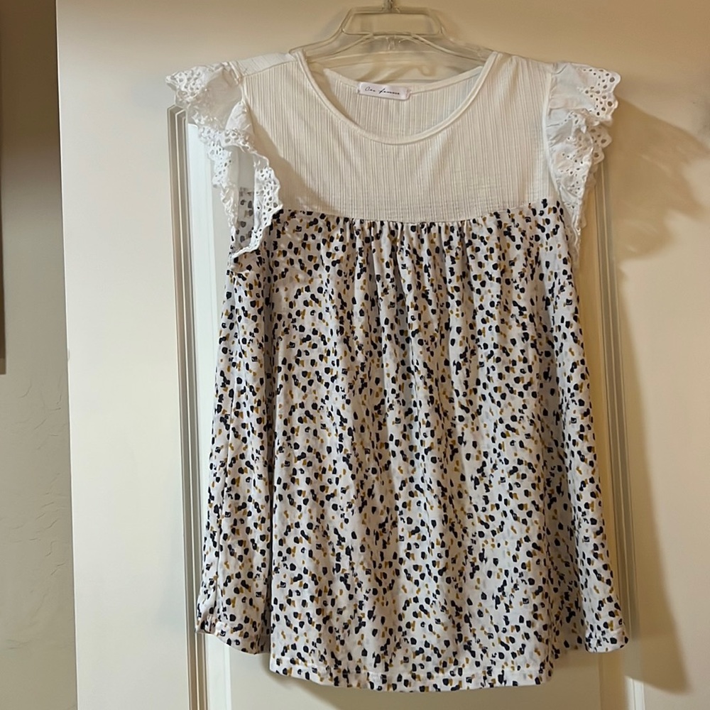 Ruffle Sleeved Women’s Blouse - XL White, Yellow & Grey